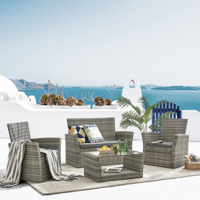Saer 4 Seater Rattan Effect Conversation Set