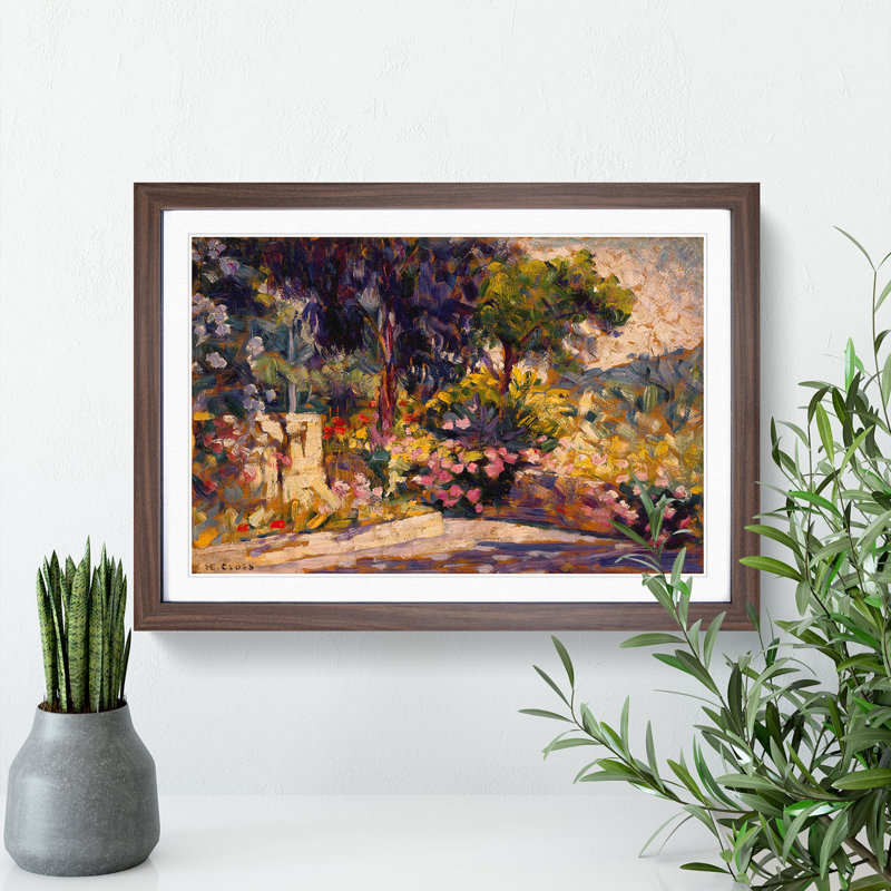 The Flowered Terrace by Henri-Edmond Cross - Picture Frame Painting, Walnut, 27cm H x 36cm W x 2cm D