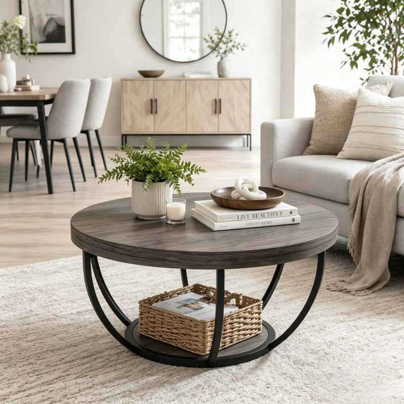 Table ronde à 2 niveaux, table de voeux en bois, table basse, Black,Gray