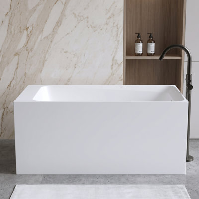 51 Inch Freestanding Solid Surface Bathtub Matte White Soaking Tub with Overflow