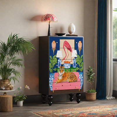 Armoire de rangement en bois avec grand plateau et 5 tiroirs