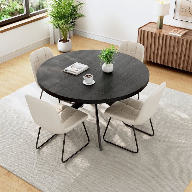 5-Piece Set Of 4 Morden  Chairs And Round Dining Table, Dining Table Set, Dining Room Set, White