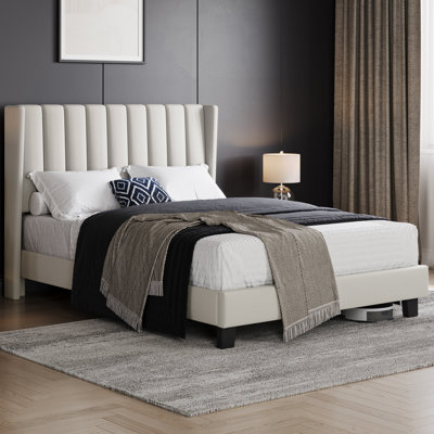 Upholstered Bed Frame with Channel Tufted Headboard