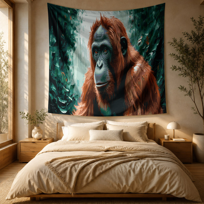 Tapisserie murale orang-outan animalier, 51 po x 60 po