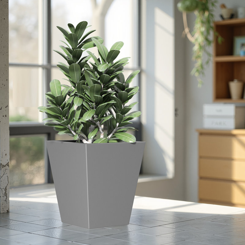 Grand pot de fleurs fuselé en métal, Gris, H 19 po x l 22 po x P 19 po
