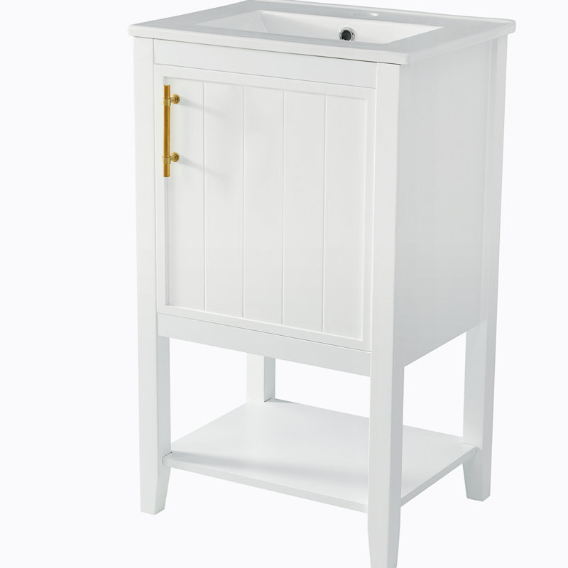Meuble-lavabo sur pied simple 20 po avec comptoir en céramique Redouane, Blanc