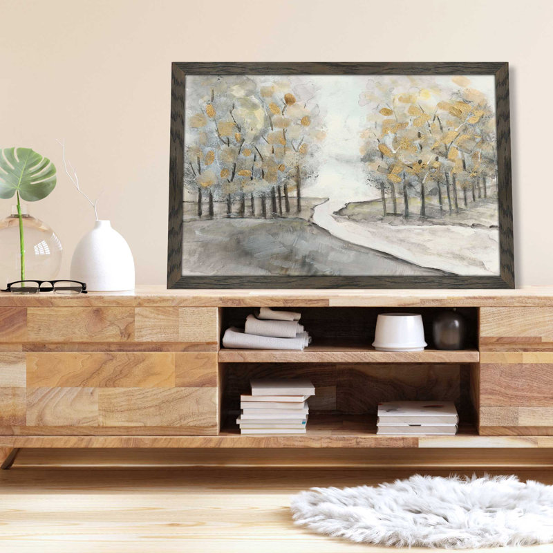 Golden Grove par Susan Jill - Peinture, L 27,5 po x H 21,5 po, Cadre noir