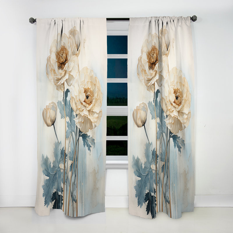 Rowes Burst Of Ranunculus Beauty II - Traditional Curtain - Velvet Room Darkening - 1 panel, 52" W x 90" L