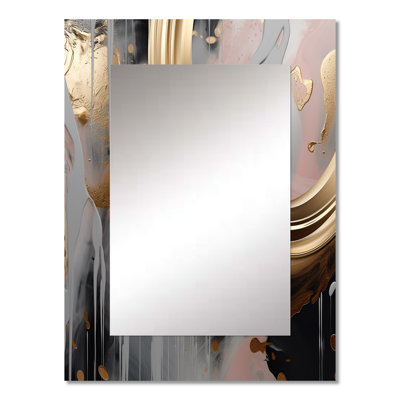 Abstract Golden and pink infinity rivers II - Liquid Ink Decorative Wall Mirror, Gold Large Mirror, Printed Metal Art