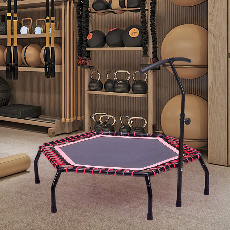 Freeport Park 122cm Hexagon Backyard Trampoline with Handlebar, Black/Red