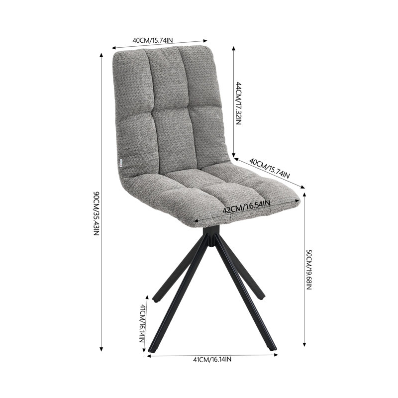 Set of 2 Chenille Upholstered Dining Chairs, Grey, Grey