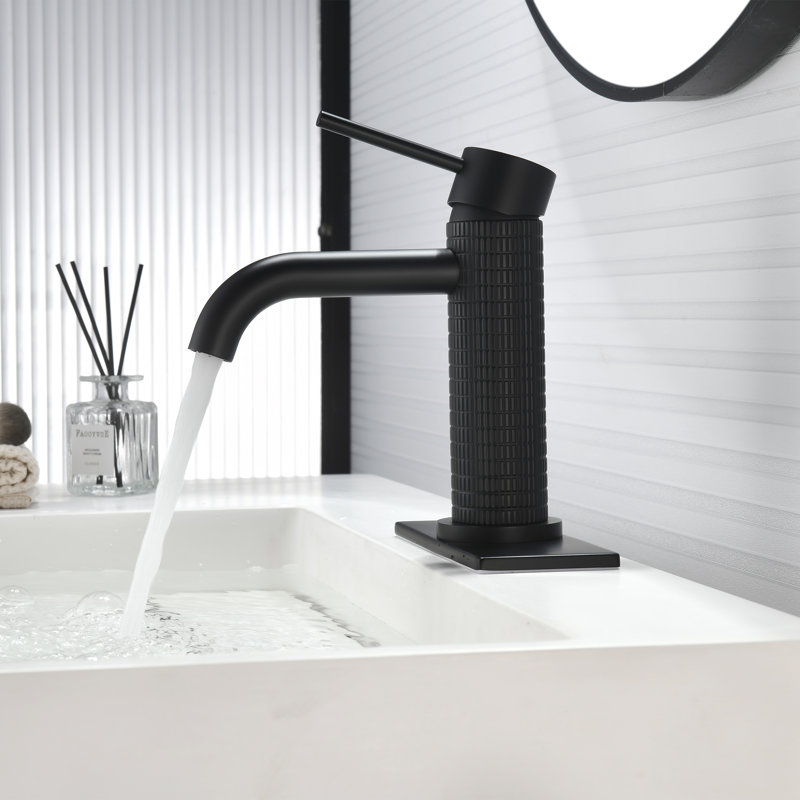 6-7/16“H Solid Brass Single Handle Bathroom Sink Faucet, Matte Black, Drain Assembly Not Included