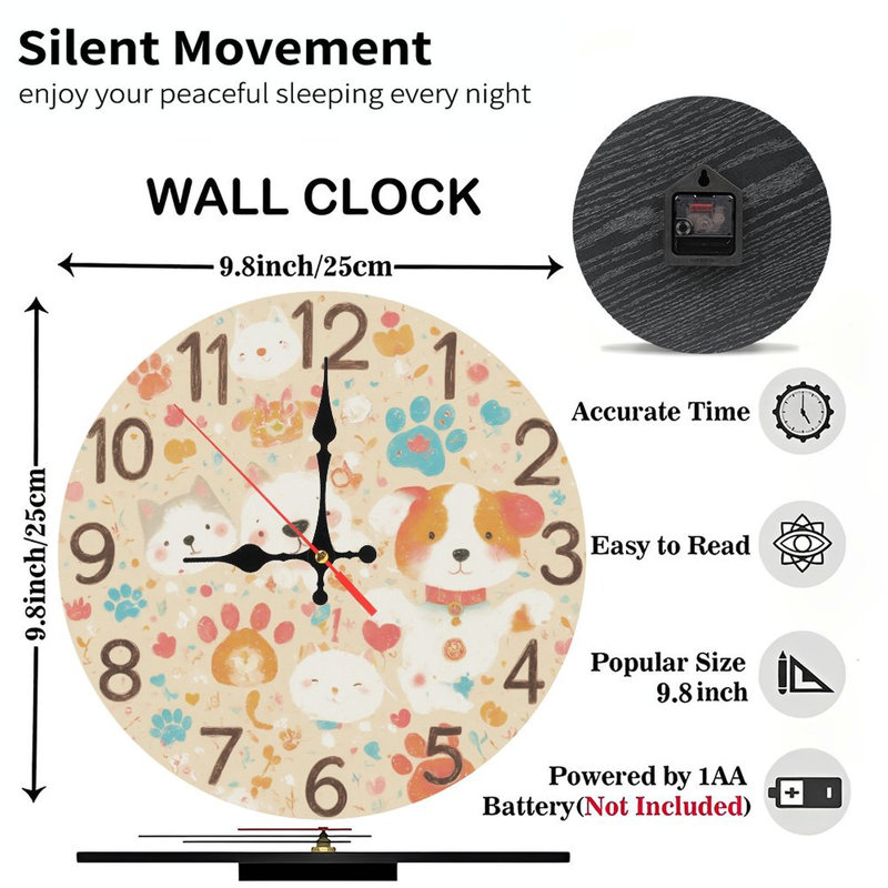 Horloge, chiffres, animaux, empreintes de pattes