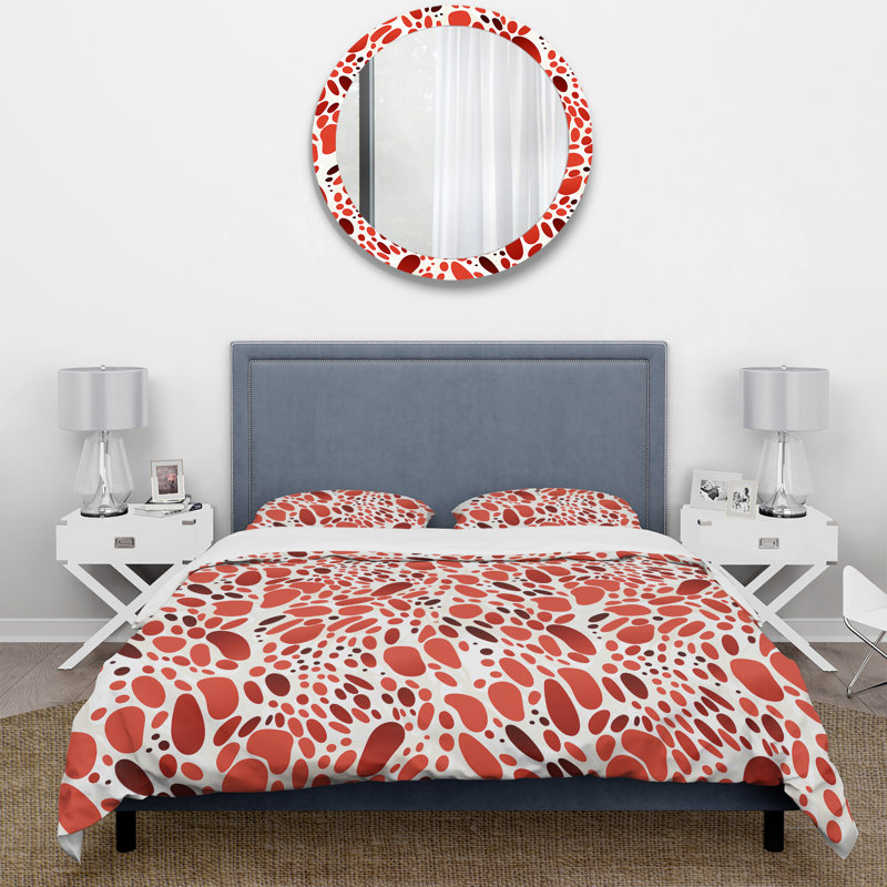 Ensemble de housse de couette à pois rouges et blancs I, Housse de couette simple + 1 taie décorative stan