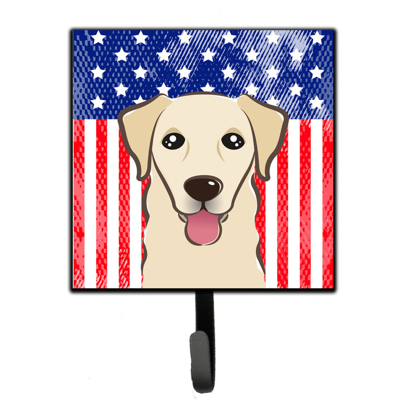 Monreal Metal Wall Organizer with Key Hooks, Blue/Red/Biege, Golden Retriever