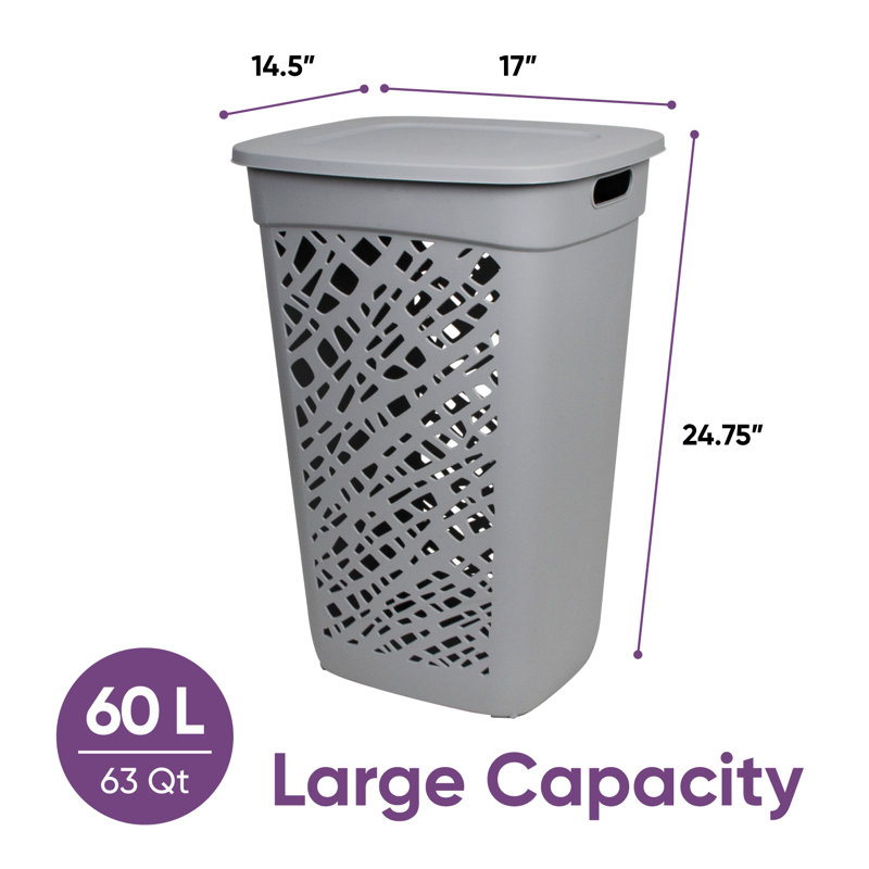  Non-Breakable Mosaic Hamper, 60L - Dark Gray, Elegant Design, Vented Laundry Basket, Made In France, Dark Gray
