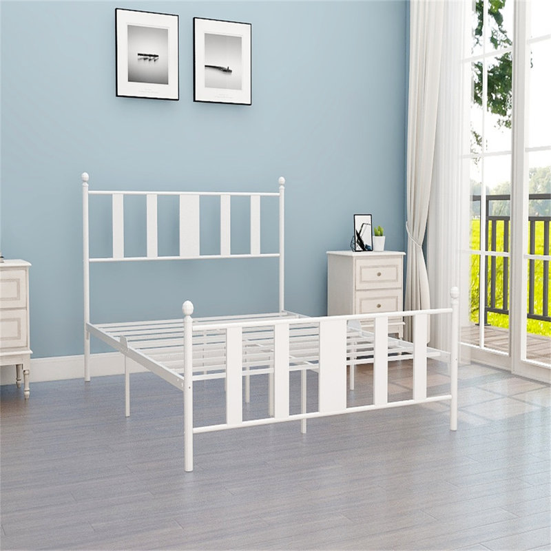 Stainless Steel Slat Headboard Design Bed, Queen, White