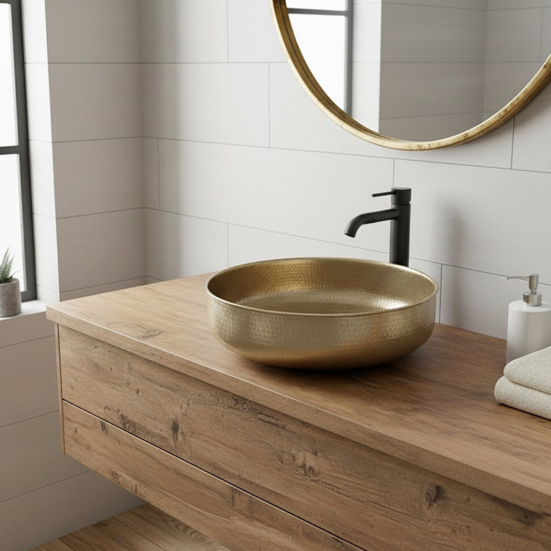 Lavabo de salle de bain en laiton brossé fait à la main 14 po - Lavabo vasque de salle de bain martelé clair