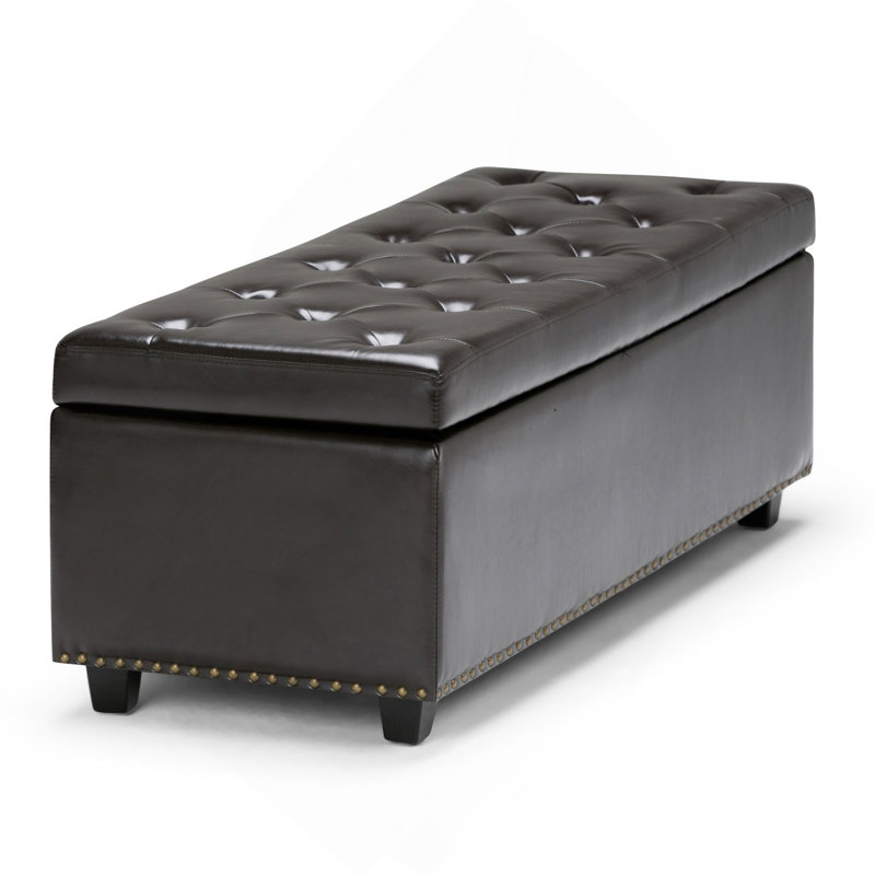 Repose-pieds avec rangement de 48 pouces de largeur, Faux Leather, Dark Brown