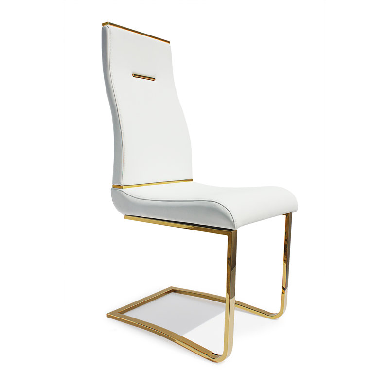 16.5'' H Faux Leather Upholstered Cantilever Chair, Gold, White