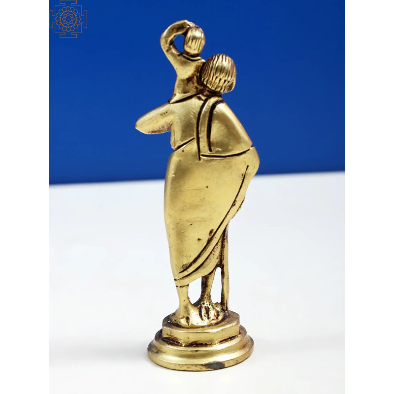 4" Small Brass Saint Christopher Statue – Handcrafted Patron Saint of Travelers Sculpture for Home & Car Decor