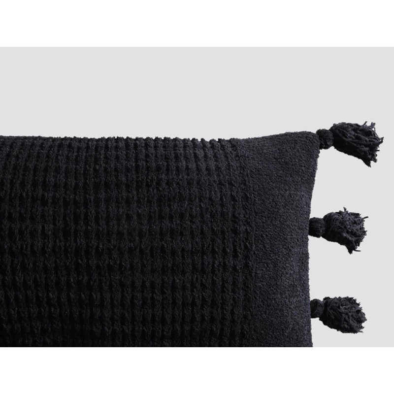 Braided Pom Lumbar Pillow Cover & Insert, Black