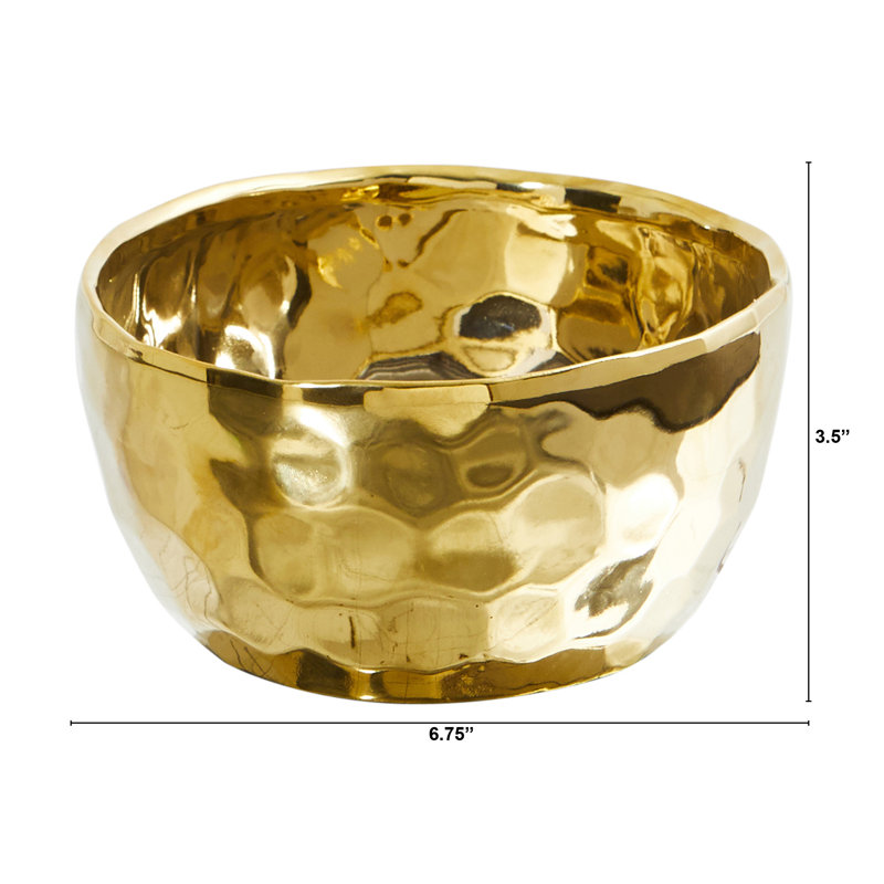 Vase de table en céramique Hewitt, Doré, H 3,5 po x l 6,75 po x P 6,75 po