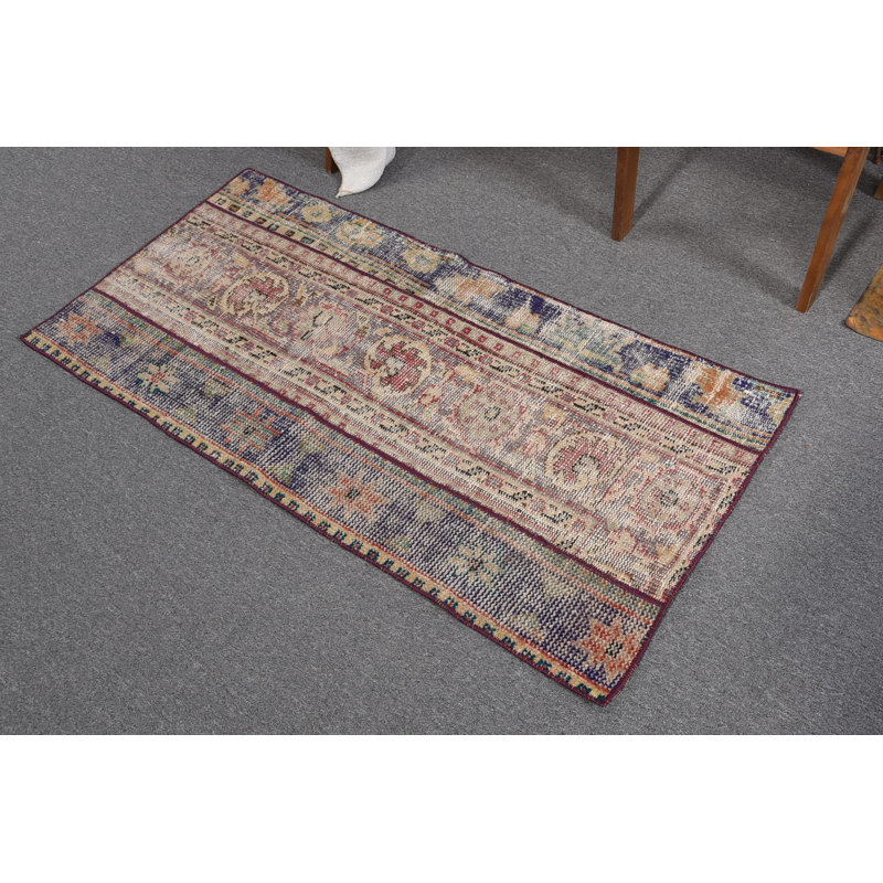 Tapis bleu Boho, petit tapis 2,2 x 4,5 pi, tapis de décoration intérieure, tapis turc, tapis rétro, tapis Anatolian