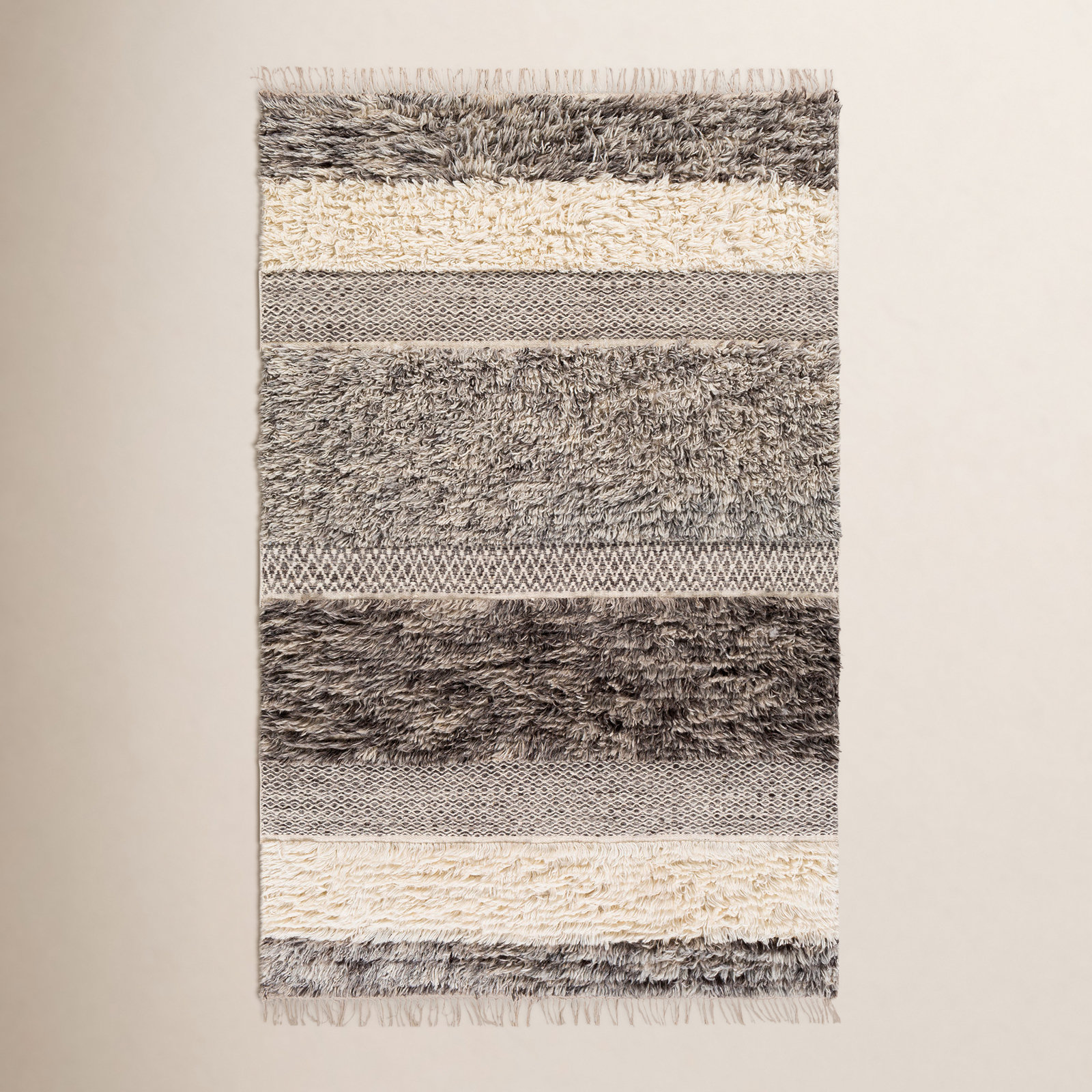 Catalina Cream Gray Flatweave Striped Wool Rug, Rectangle 5' x 7'6"