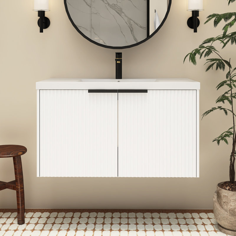 Meuble-lavabo mural 36 po avec lavabo en résine, Blanc
