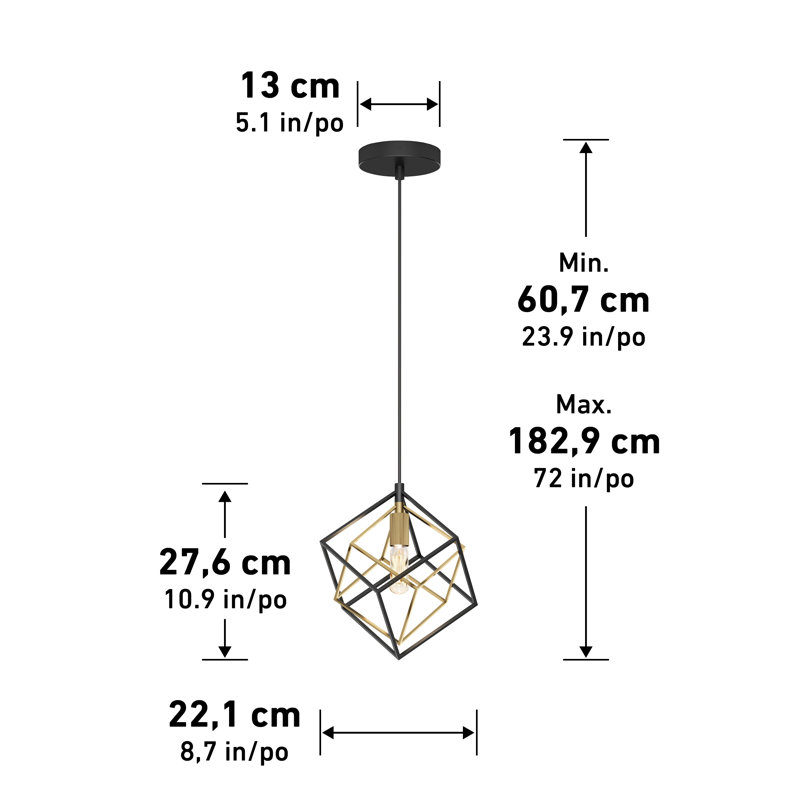 Tongai 1 - Light Square/Rectangle Pendant, Black