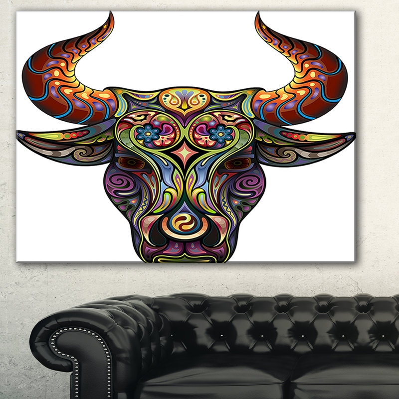 « ornemental bull », impression, H 20 po x l 20 po x P 1 po, H 36 po x l 46 po x P 1,5 po