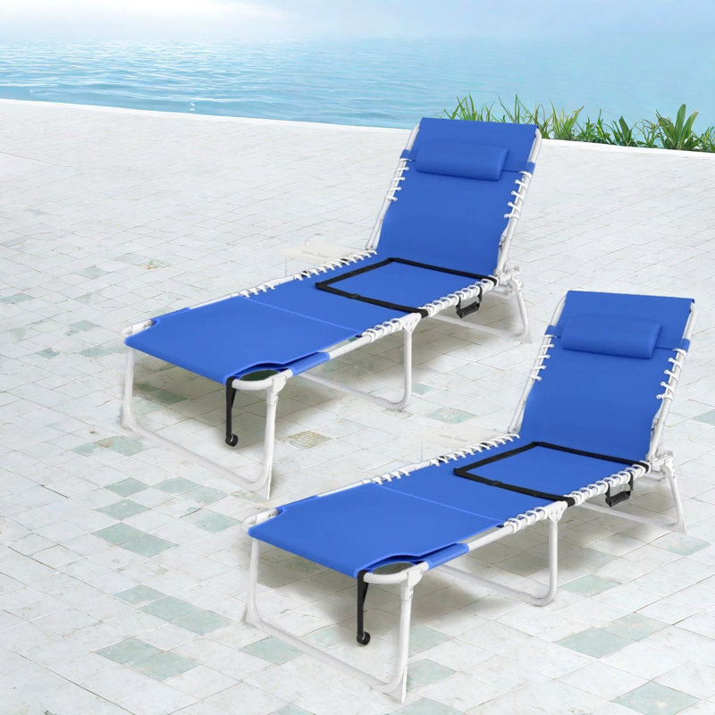 Ensemble de chaises longues réglables en acier, bleu marine et gris Relaxation