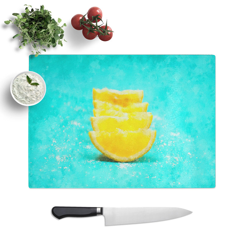 Lemon and Salt Painting Chopping Board, 0.4cm H x 20cm W x 28.5cm L