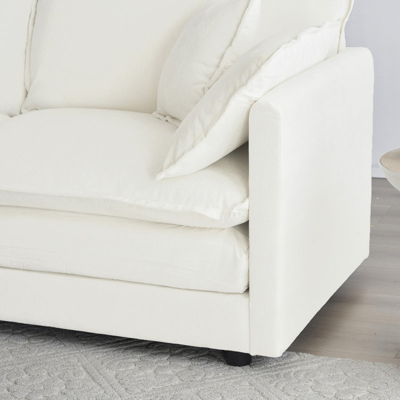 Chenille blanche 3 pour le salon, style Mid-Century moderne avec 2 coussins d'accoudoirs et 3 coussins décoratifs, couvre-oreillers, base en bois, tissu respirant, sièges confortables