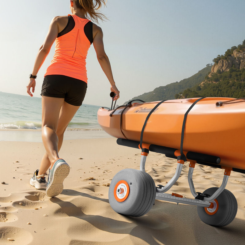 Chariot de kayak, capacité de charge de 350 lb, chariot de kayak avec pneus en polyuréthane gonflable de 12 pouces et 2 sangles, se monte et se démonte en quelques secondes, chariot à planche à pagaie pour transporter des kayaks et des canots