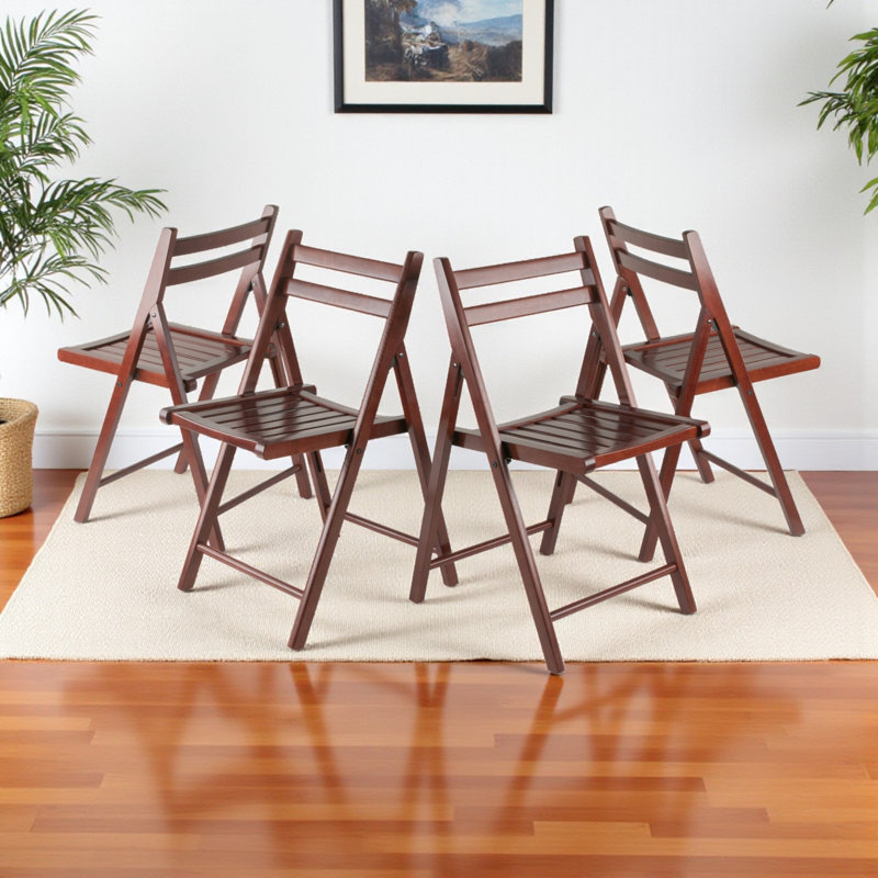 Ensemble de chaises pliantes à lattes en bois massif 4 pièces Robin, finition noyer, H 32,28 po x P 20,1 po x l 17,64 po