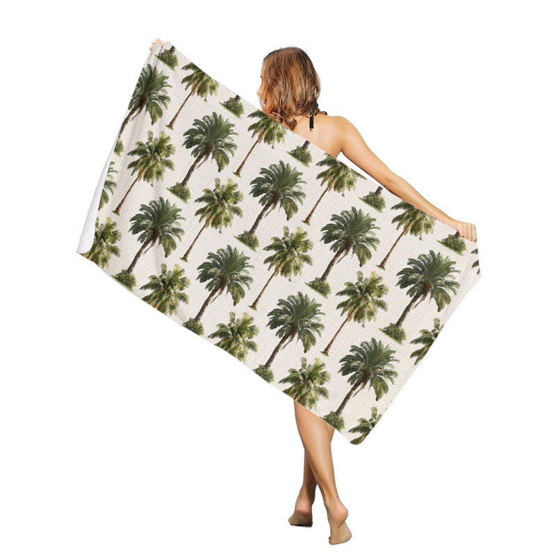 Serviettes de piscine surdimensionnées en forme de palmier vert rustique, grande serviette de bain à séchage rapide, grande serviette de bain sans sable, 50 x 60 po, et un sac en toile avec la même serviette de plage imprimée sera offert en cadeau
