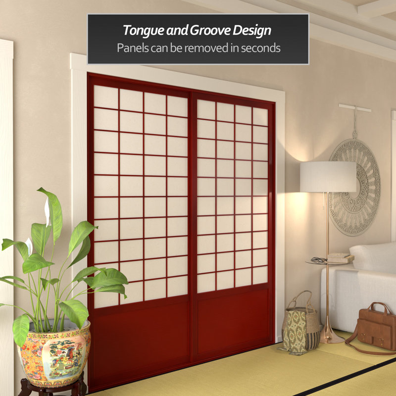 83" x 73.5" Single Sided Sliding Door Shoji Room Divider, Rosewood