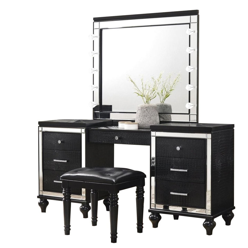 Ensemble coiffeuse et miroir de maquillage Capra, Noir