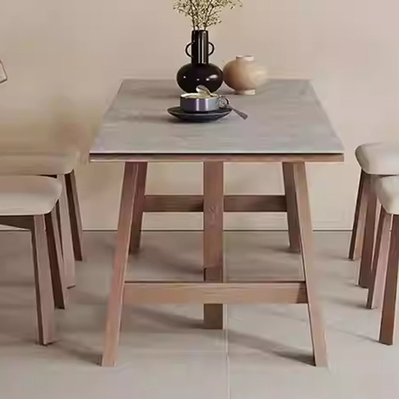 Unique solid wood sintered stone dining table, Taupe, 29.53"H x 62.99"L x 31.5"W