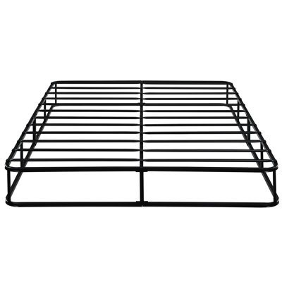 Queen Mattress Foundation With Textured Fabric Covering - Black Metal 12 Slat Support 700lbs Capacity Easy Installation 8.5" Inch Wrapping 700lb Weight Simple Assembly 8.5