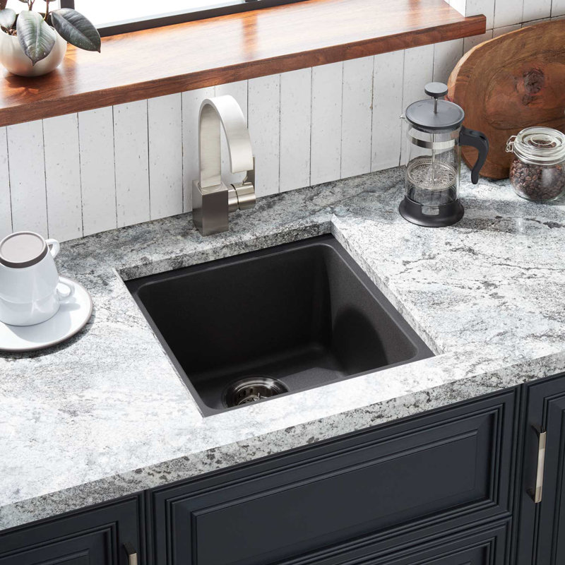 Totten 17'' Single Bowl Granite Undermount Kitchen Sink, Black