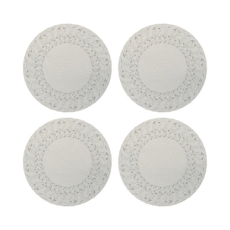 Raffia Amagansett White Vegan Leather Round Coasters