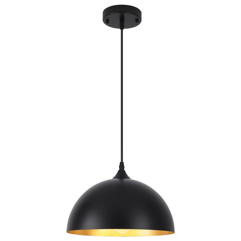 Luminaire suspendu en dôme industriel 11,81 po à 1 lumière avec abat-jour en métal pour îlot de cuisine Danialah, Noir
