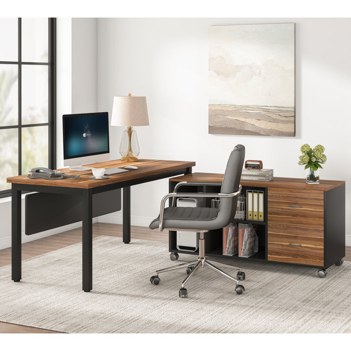 Latitude Run® L-Shape Executive Desk with Storage Cabinet & Reviews ...