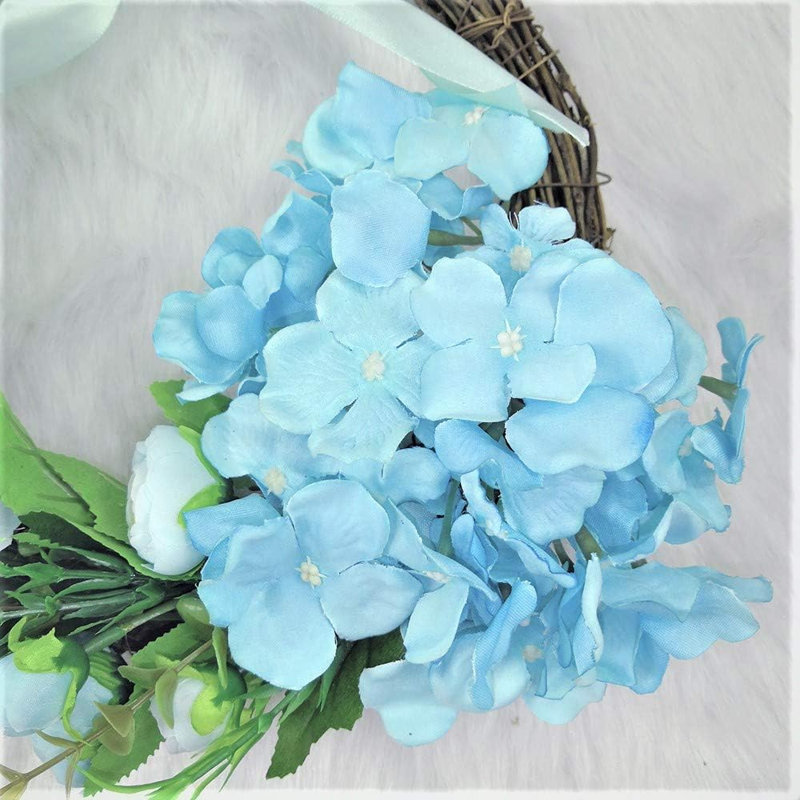 Couronne de fleurs artificielles d'hortensias et de pivoines de 30 cm pour décorer un mur, une fenêtre ou une fête.