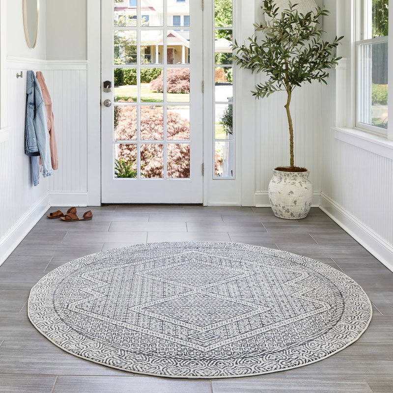 Zayan Moroccan Power Loom Performance Light Gray Rug, Round 8'
