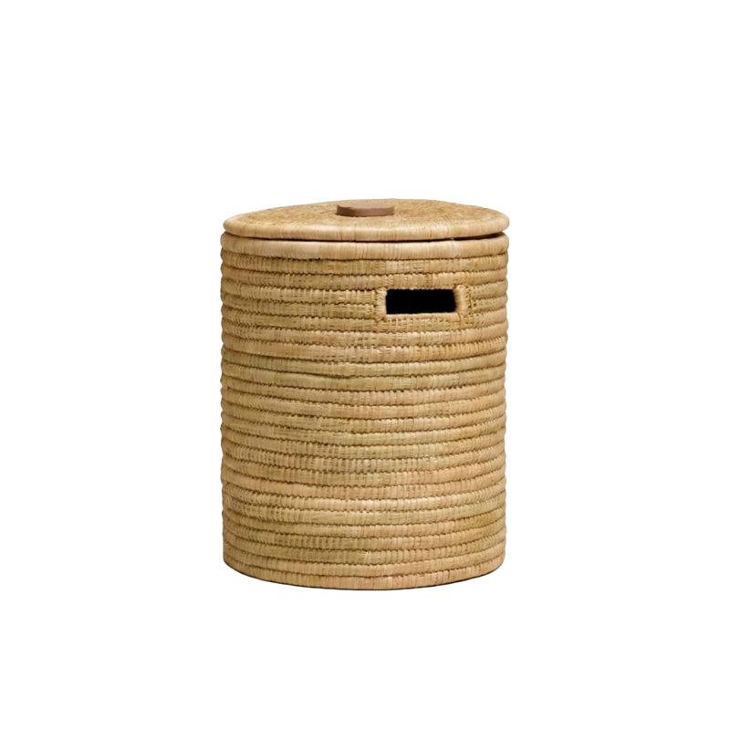 100% Handwoven Natural Rattan Round Basket with Lid & Handles, Boho Farmhouse Decorative Laundry & Storage Organizer, Handcrafted – Authentic African Craftsmanship