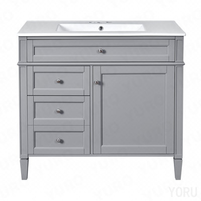 Meuble-lavabo de 36 po sans lavabo supérieur, armoire de rangement moderne avec 2 tiroirs et un tiroir basculant, structure en bois massif (n'inclut pas le lavabo; remplacez Wf315154aaf)
